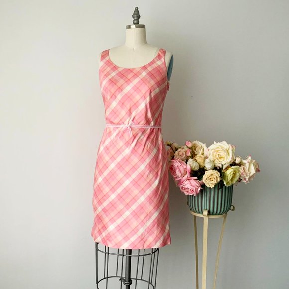 ANN TAYLOR LOFT Size 2 Pink Silk Sleeveless Preppy Tartan Sheat Dress - Picture 1 of 8